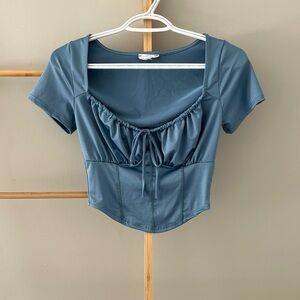 Blue Satin Crop Top